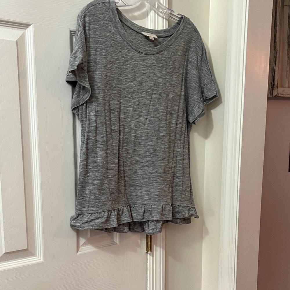 LOFT Heather Gray Ruffle Hem Tee